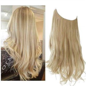 Dirty Blonde Hair Extensions Halo Highlight Wavy Curly Long Synthetic 18 Inch